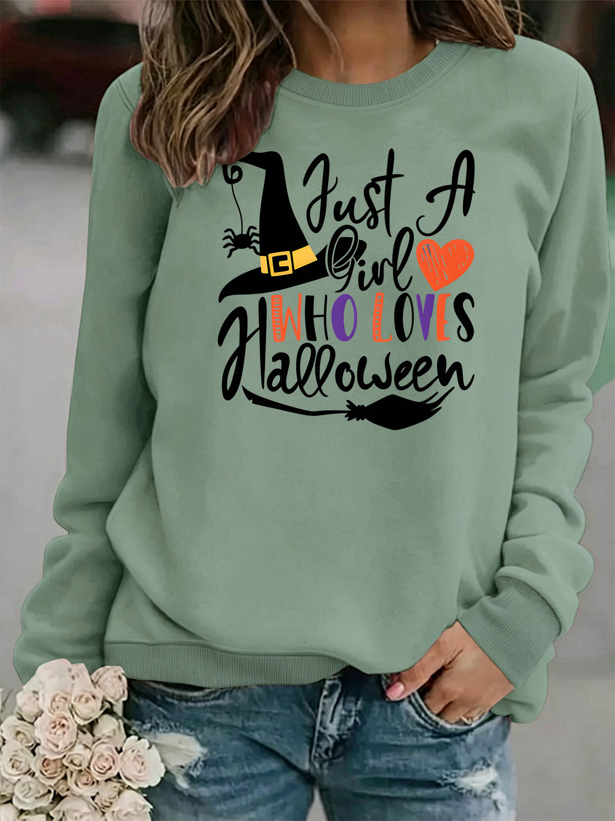 Pattern printed round neck fleece hoodie for women