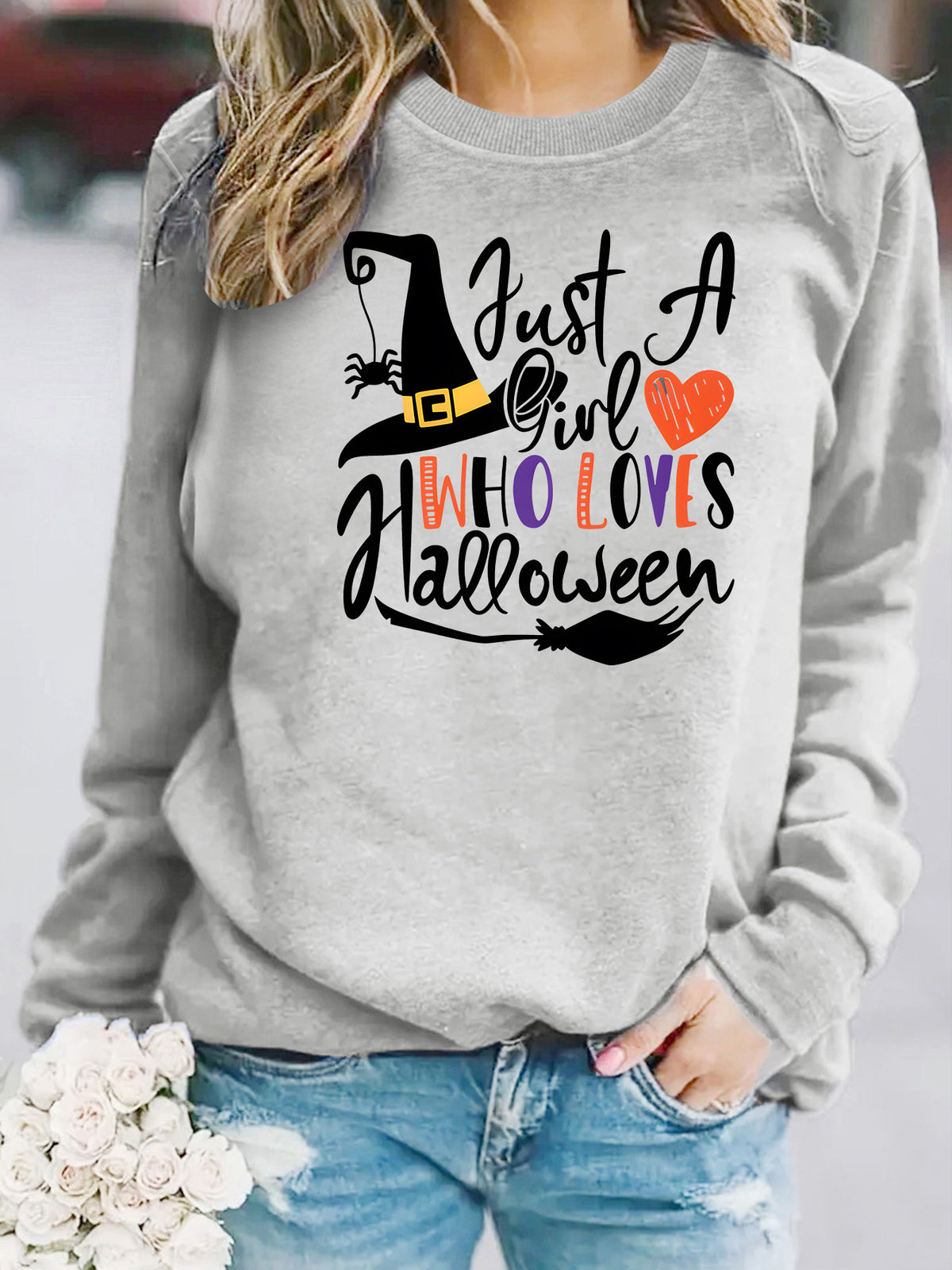 Pattern printed round neck fleece hoodie for women