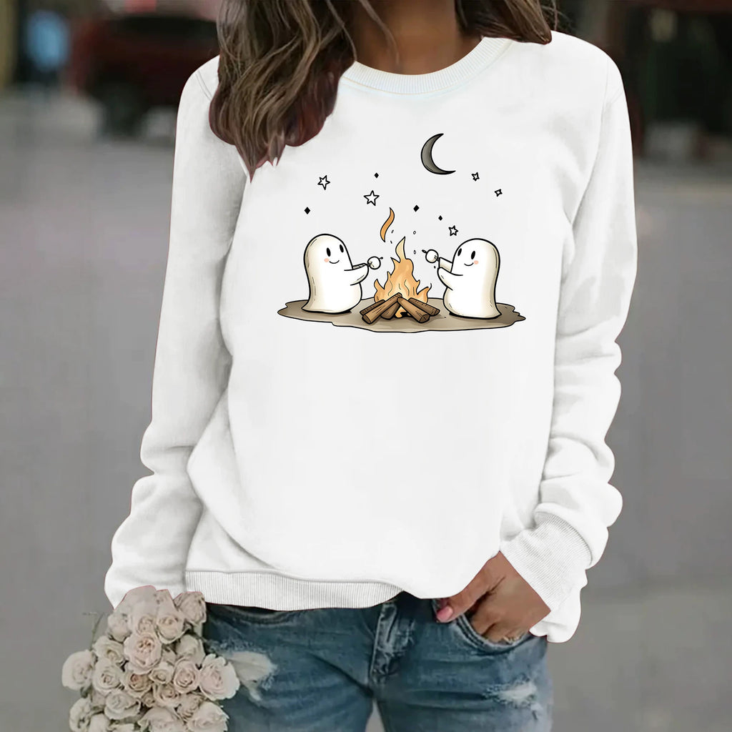 Printed round neck fleece hoodie