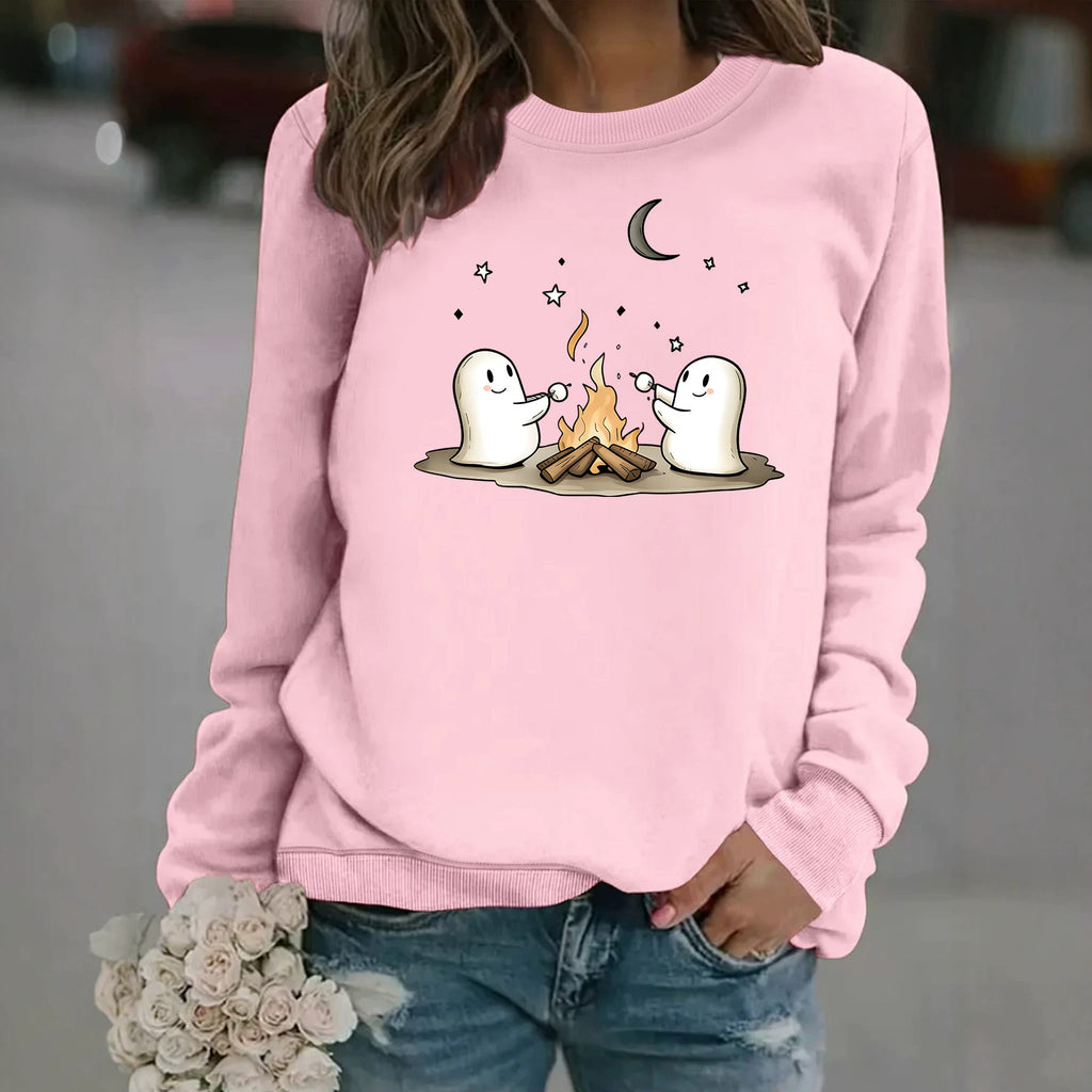 Printed round neck fleece hoodie