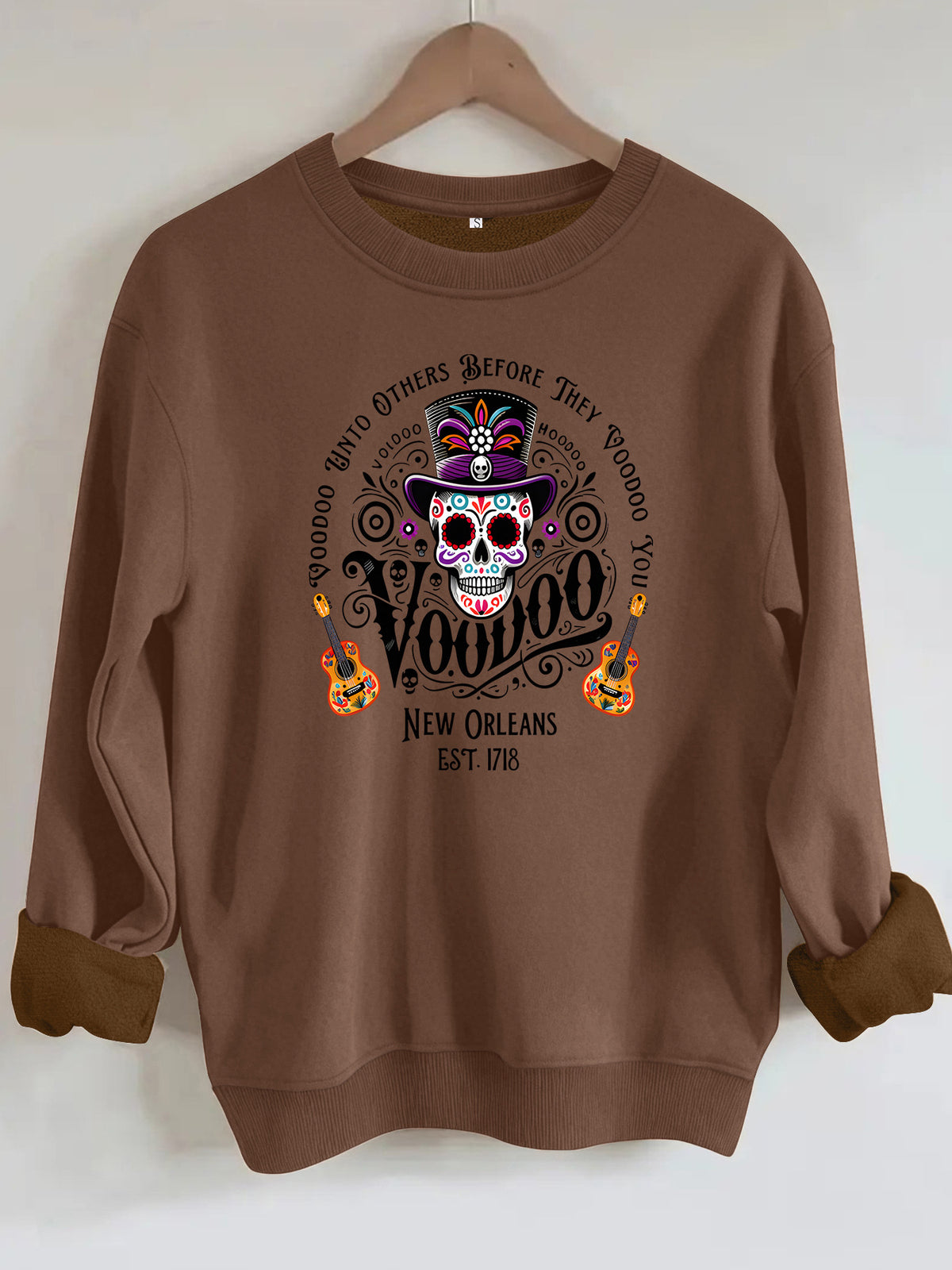 Printed round neck fleece hoodie