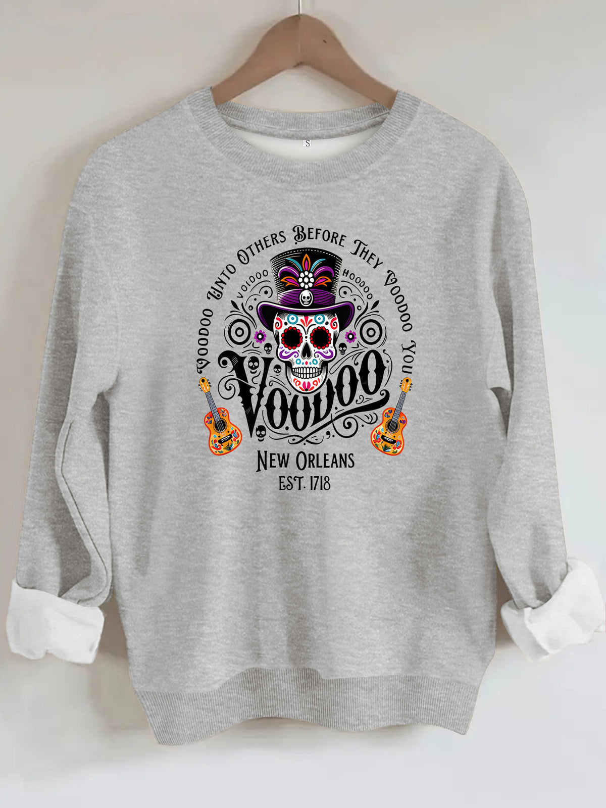 Printed round neck fleece hoodie