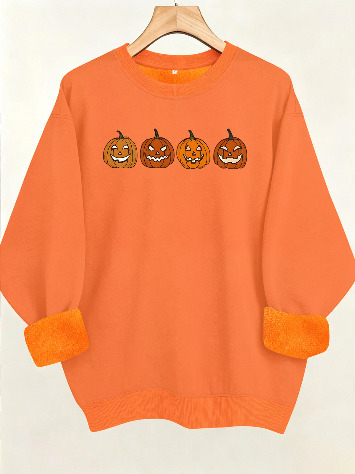 Pumpkin pattern printed round neck fleece hoodie