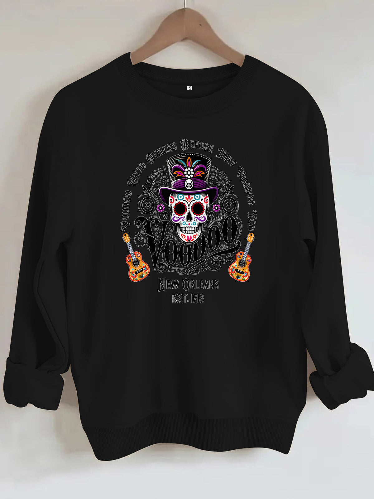 Printed round neck fleece hoodie