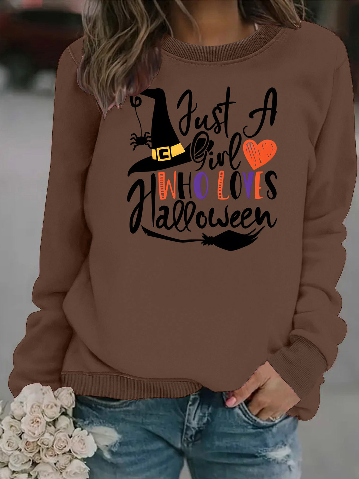 Pattern printed round neck fleece hoodie for women
