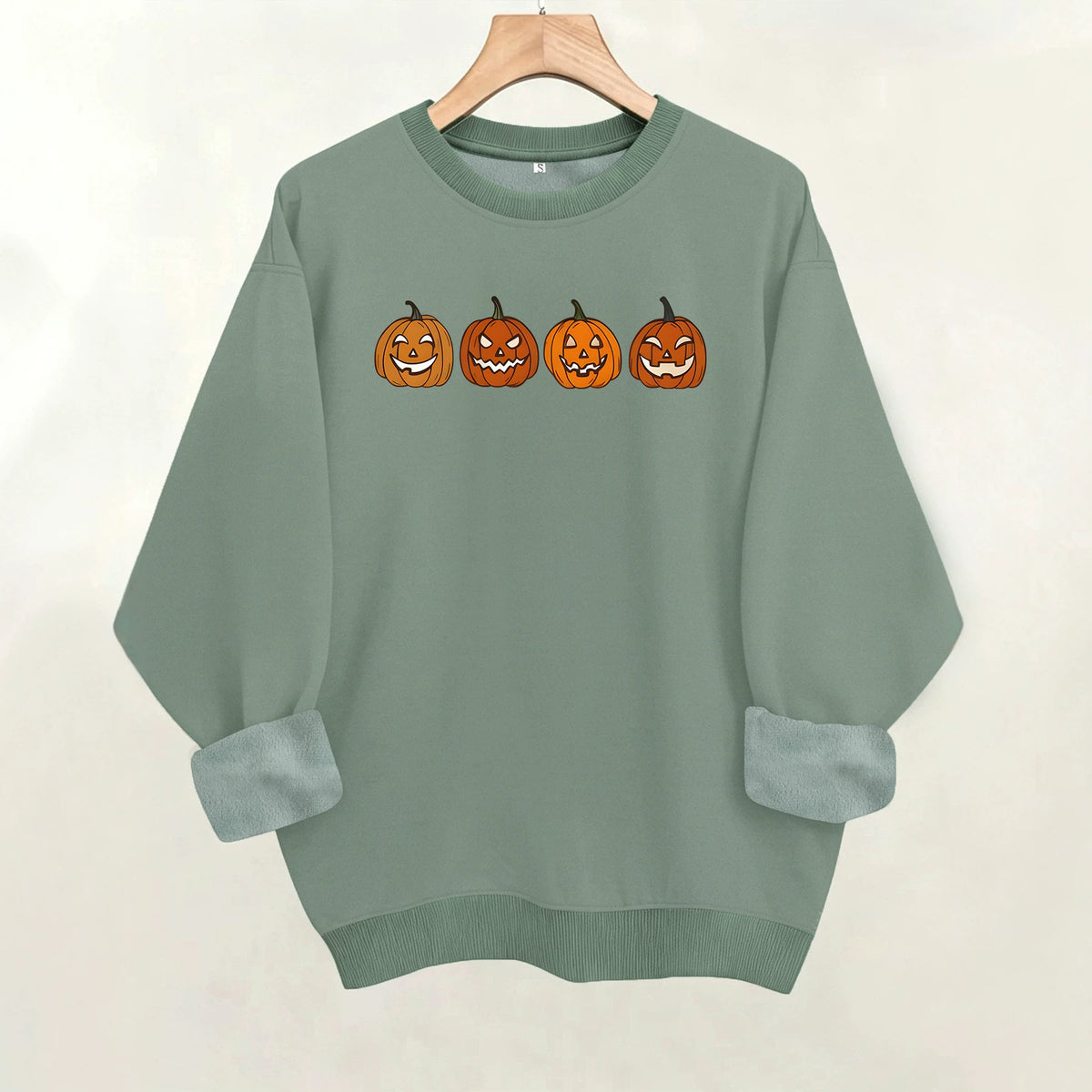 Pumpkin pattern printed round neck fleece hoodie