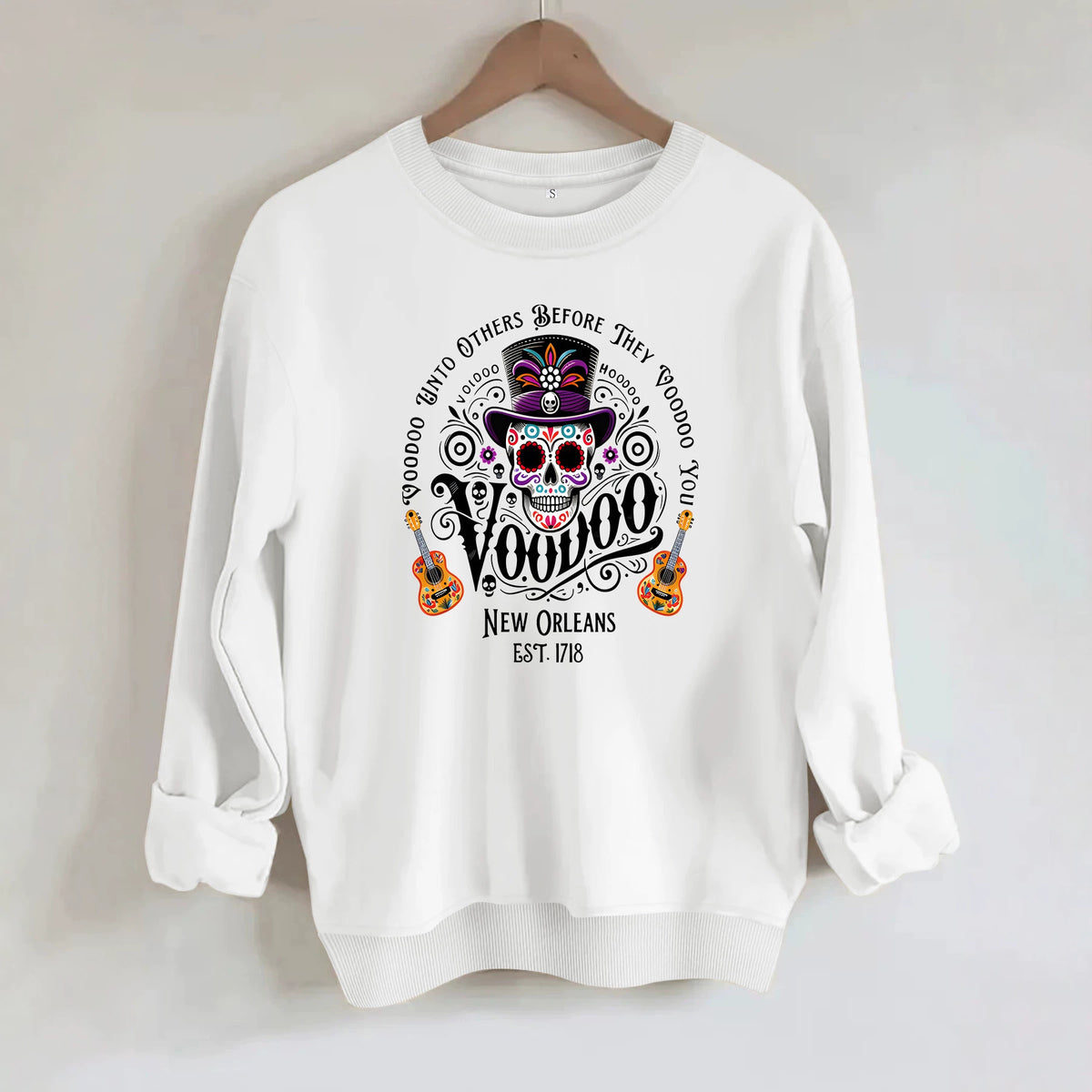 Printed round neck fleece hoodie