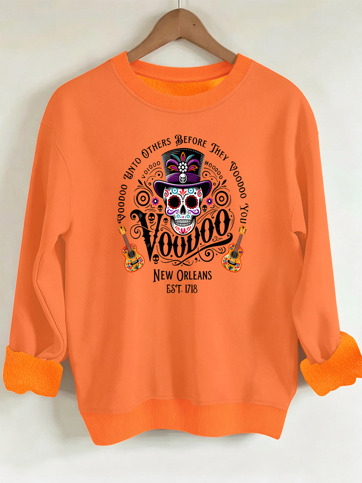Printed round neck fleece hoodie