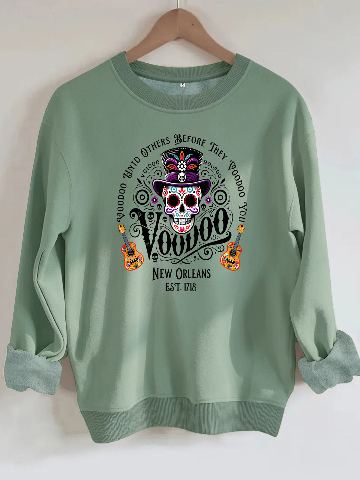 Printed round neck fleece hoodie