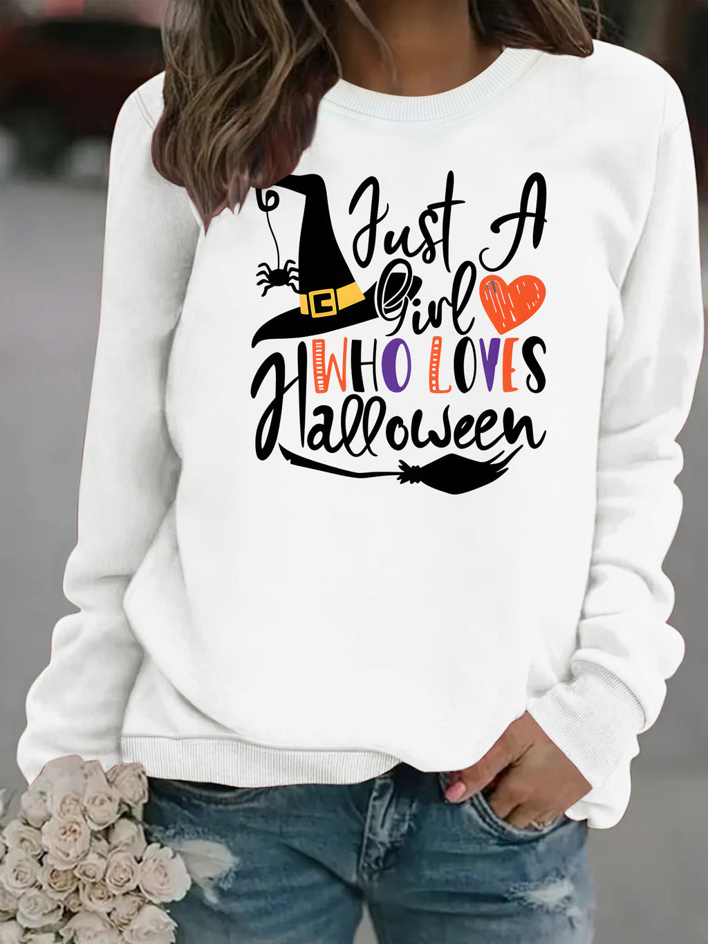 Pattern printed round neck fleece hoodie for women