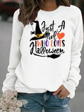 Pattern printed round neck fleece hoodie for women