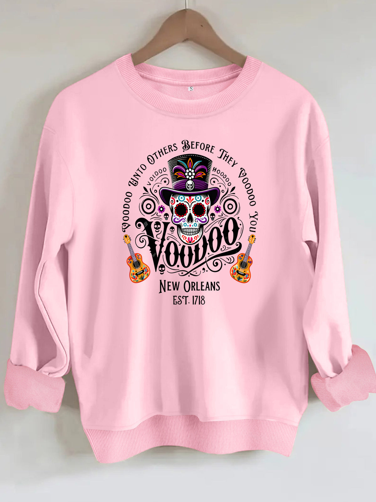 Printed round neck fleece hoodie