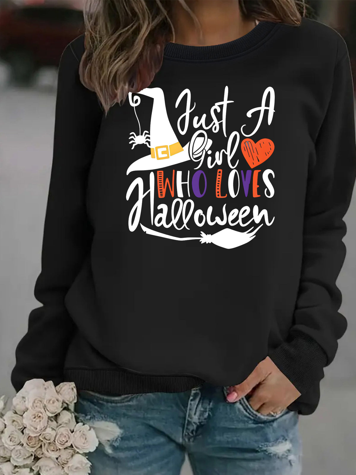 Pattern printed round neck fleece hoodie for women