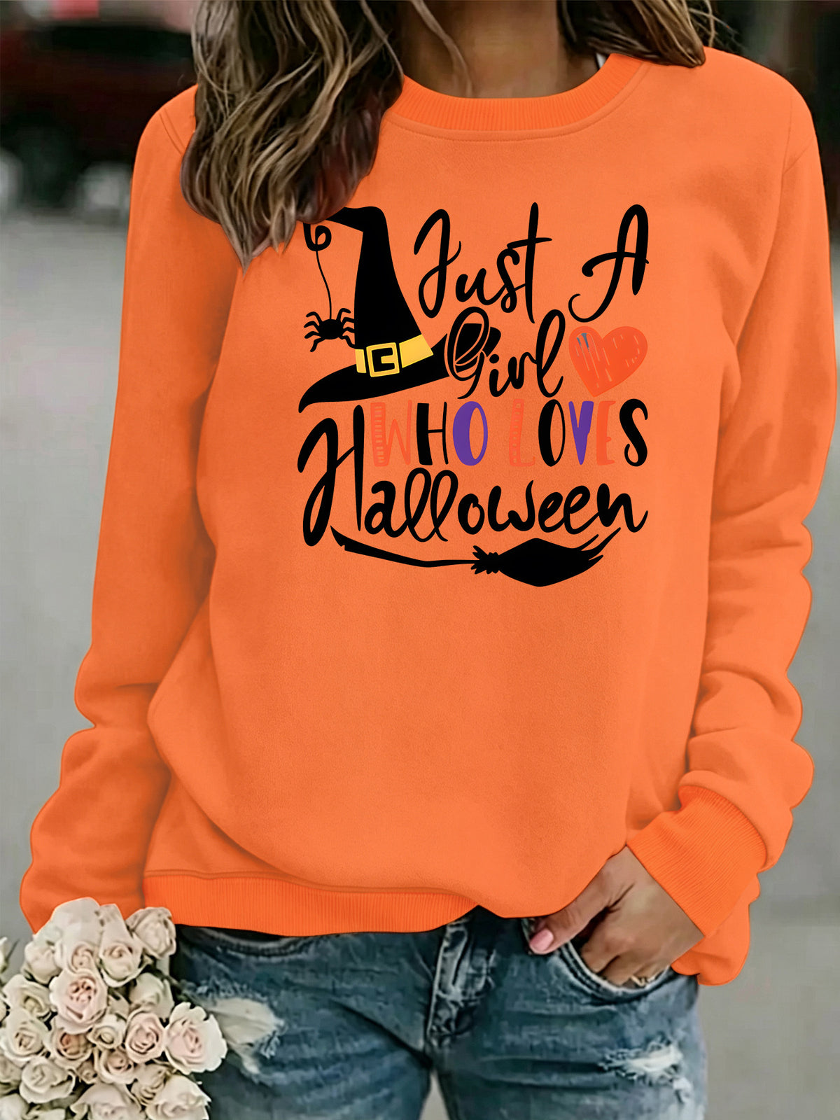 Pattern printed round neck fleece hoodie for women