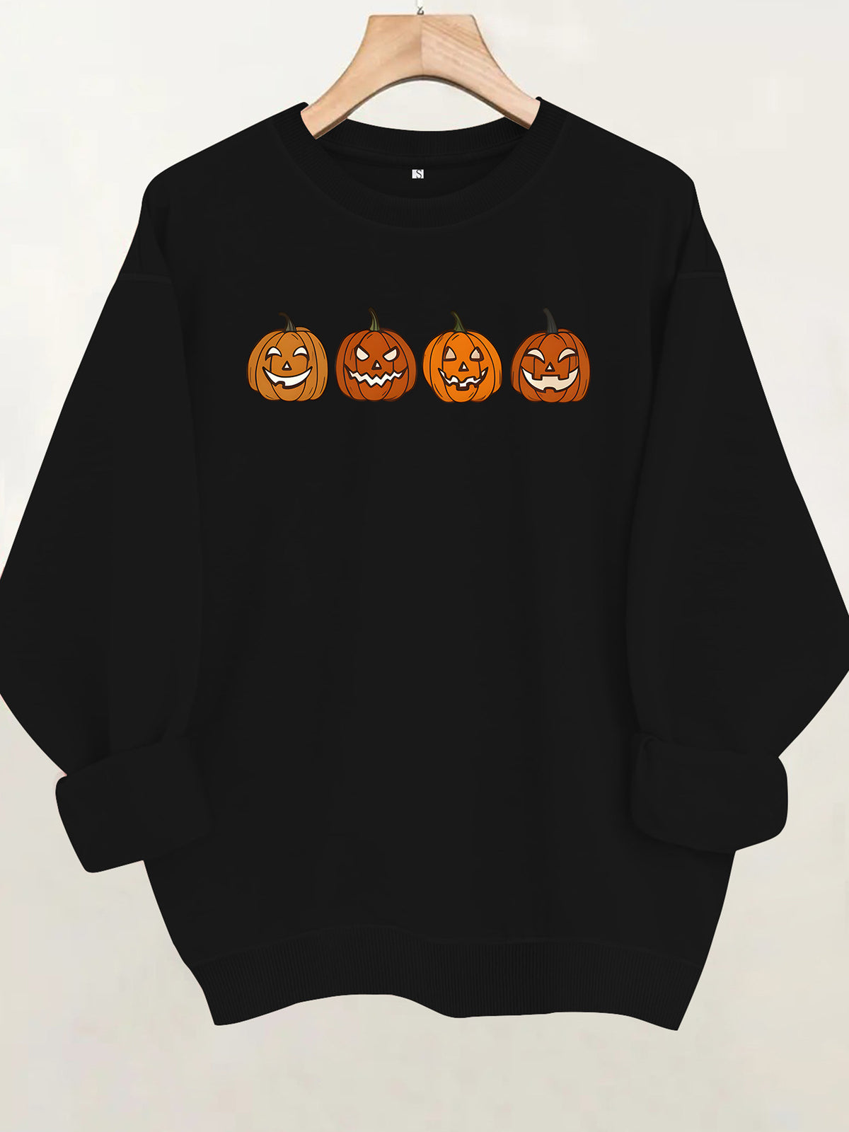 Pumpkin pattern printed round neck fleece hoodie