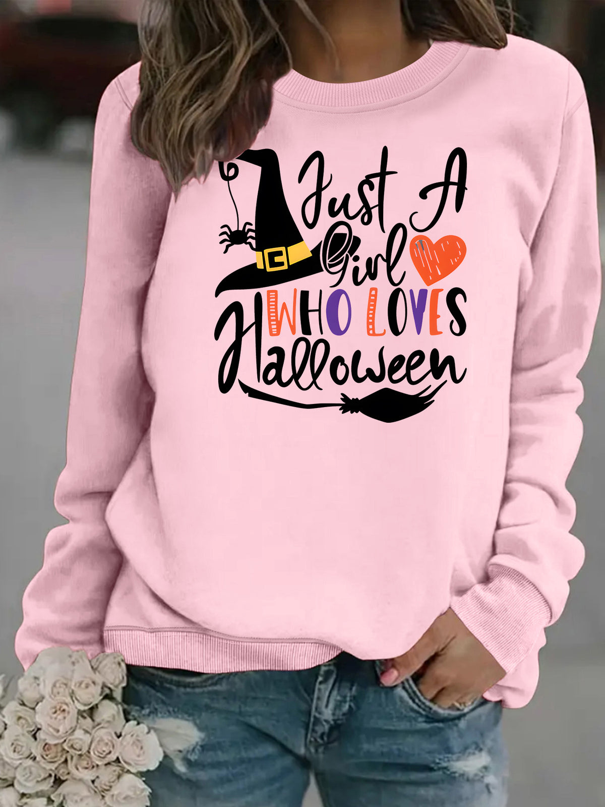 Pattern printed round neck fleece hoodie for women