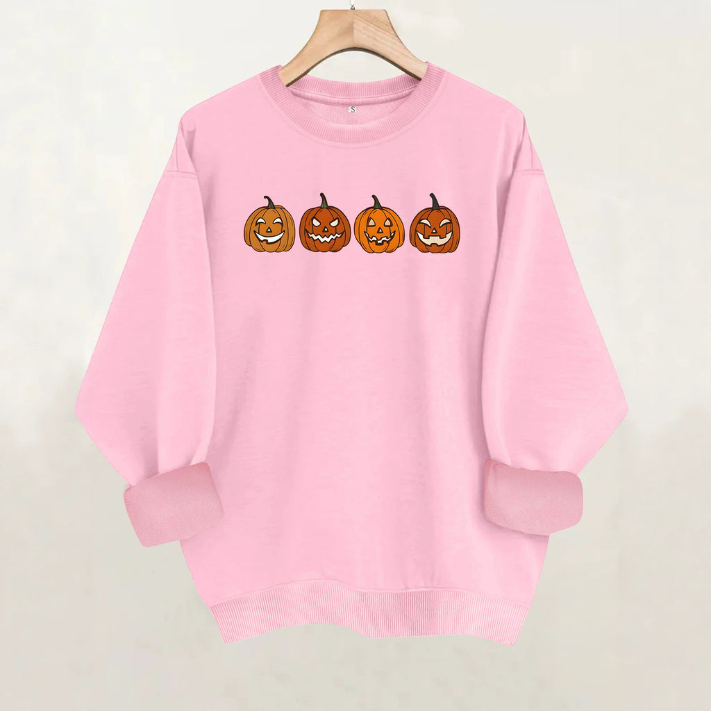 Pumpkin pattern printed round neck fleece hoodie