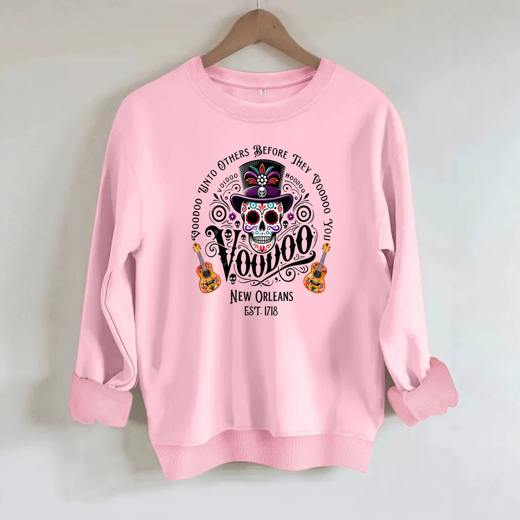 Printed round neck fleece hoodie